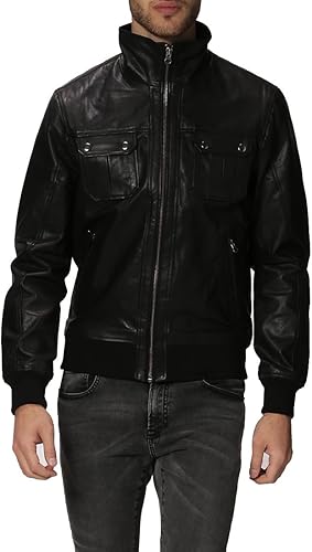 New Men's Genuine Black Lambskin Leather Slim Fit Biker Motorcycle Jacket For Men A769