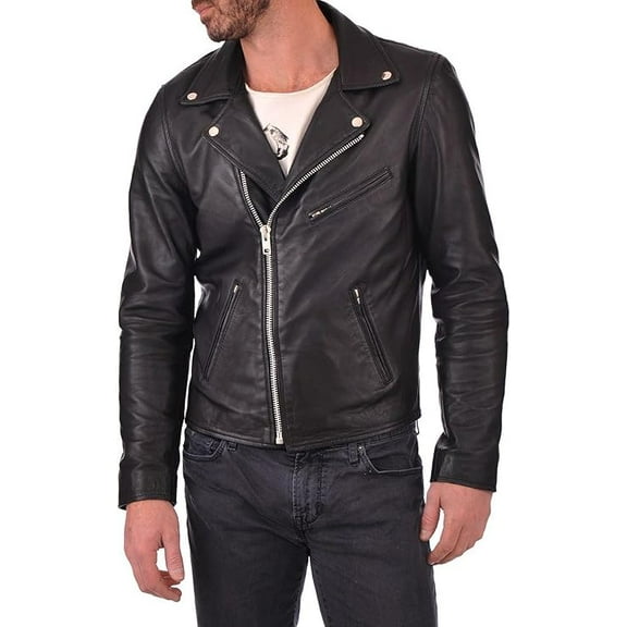 Men's Genuine Black Lambskin Leather Jacket Slim fit Moto Biker jacket A461
