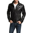 thumbnail image 1 of Men's Genuine Black Lambskin Leather Jacket Slim fit Moto Biker jacket A802, 1 of 3