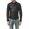 thumbnail image 1 of Men Pure Genuine Leather Jacket Lambskin Winter Vintage Motorcycle Biker Black A020, 1 of 4