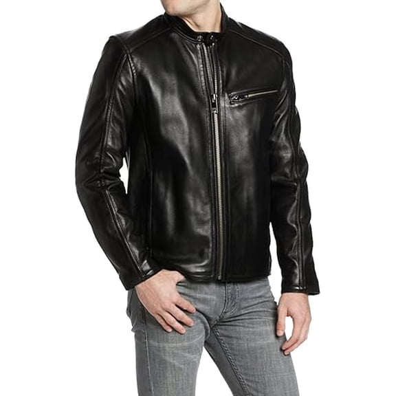 Men's Genuine Black Lambskin Leather Jacket Slim fit Motorcycle jacket A711