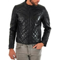 Men's Genuine Black Lambskin Quilted Leather Jacket Slim fit Moto Biker jacket A845