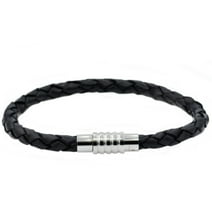 DGOO New Stainless Steel Leather Bracelet Magnetic Black Stainless ...