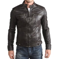 Men's Genuine Brown Lambskin Leather Jacket Motorcycle Biker Jacket A778