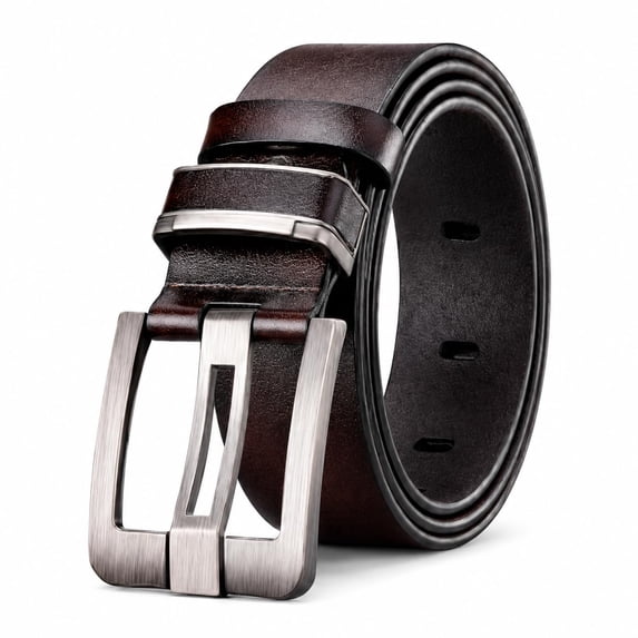 Men's Genuine Cowhide Leather Belt, 1.38" Wide Dress Belt with Matte Alloy Pin Buckle, Adjustable Business Casual Belt for Jeans and Pants, Black Brown - TRISJEM