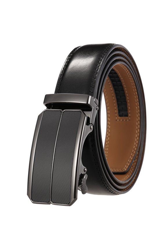 Men’s Genuine Cowhide Leather Business Belt Modern Dress Belt with Classic Metal Buckle for Men Automatic Adjustable Click Ratchet Buckle Belts