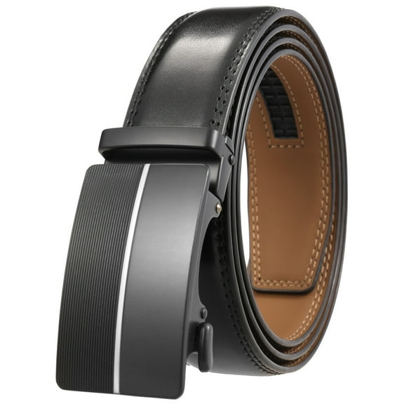 Men’s Genuine Cowhide Leather Business Belt  Modern Dress Belt with Classic Metal Buckle for Men Automatic Adjustable Click Ratchet Buckle Belts