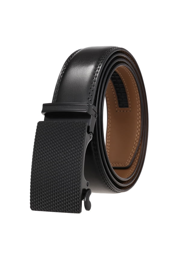 Men’s Genuine Cowhide Leather Business Belt  Modern Dress Belt with Classic Metal Buckle for Men Automatic Adjustable Click Ratchet Buckle Belts
