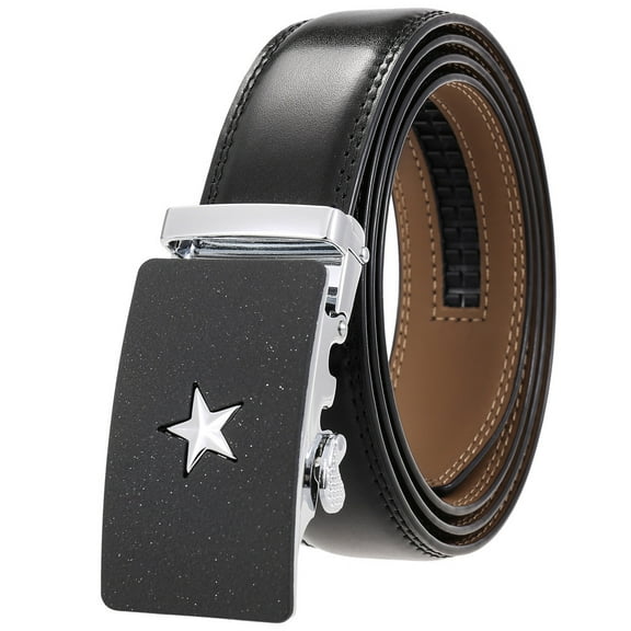 Men’s Genuine Cowhide Leather Business Belt  Modern Dress Belt with Classic Metal Buckle for Men Automatic Adjustable Click Ratchet Buckle Belts