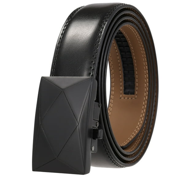 Men’s Genuine Cowhide Leather Business Belt  Modern Dress Belt with Classic Metal Buckle for Men Automatic Adjustable Click Ratchet Buckle Belts