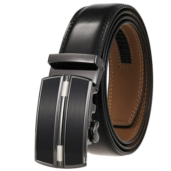 Men’s Genuine Cowhide Leather Business Belt  Modern Dress Belt with Classic Metal Buckle for Men Automatic Adjustable Click Ratchet Buckle Belts