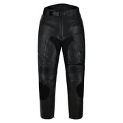 Men s Genuine Cowhide Leather Motorcycle Pants with Stretch Cordura Panels, Air Vent System, Adjustable Knee & Thigh Armor Pockets, Zipper Leg Openings Black Size 30W-32L Inseam