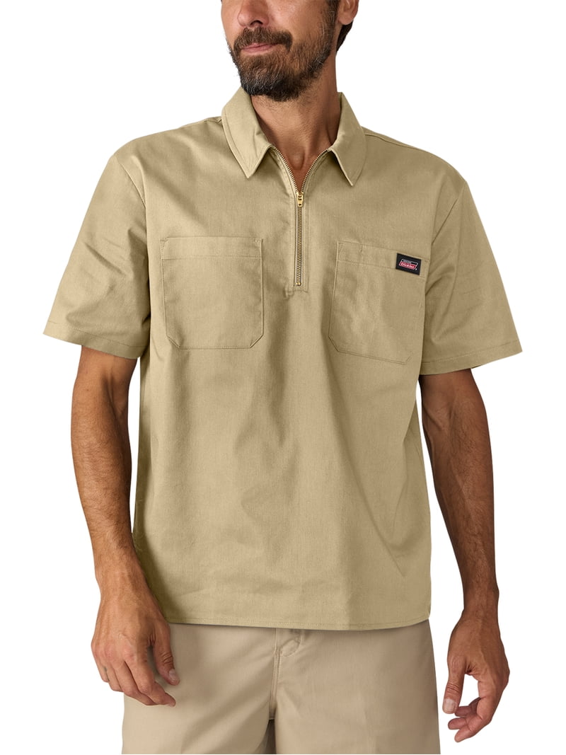 『TEN WORK SHIRT KHAKI S』 Men's Genuine Dickies 1/4 Zip Short Sleeve Workwear Shirt