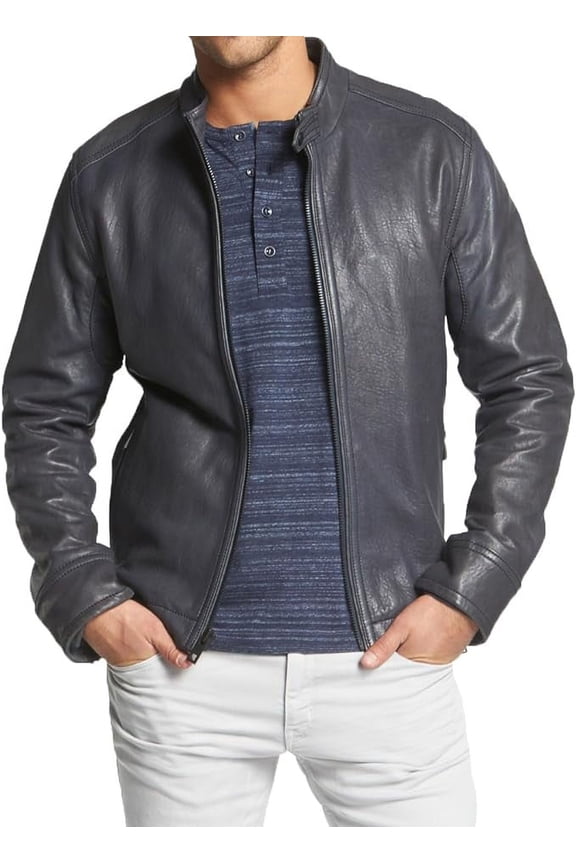Men's Genuine Gray Lambskin Leather Jacket Slim fit Biker Motorcycle jacket A668