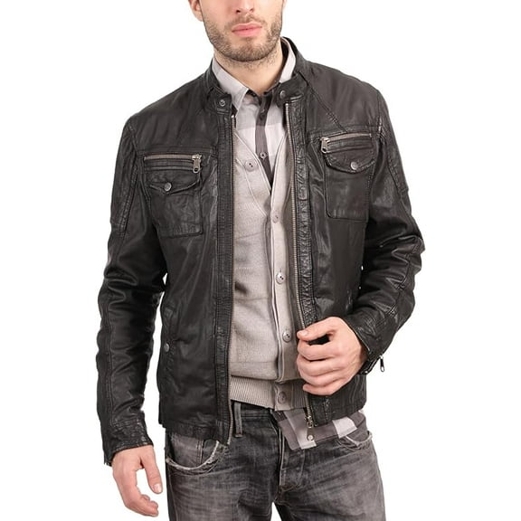 Men's Genuine Lambskin Black Leather Jacket Biker Soft Stylish Motorcycle Jacket A948