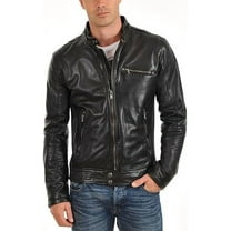 Men's Genuine Lambskin Black Leather Jacket Slim fit Motorcycle jacket A467