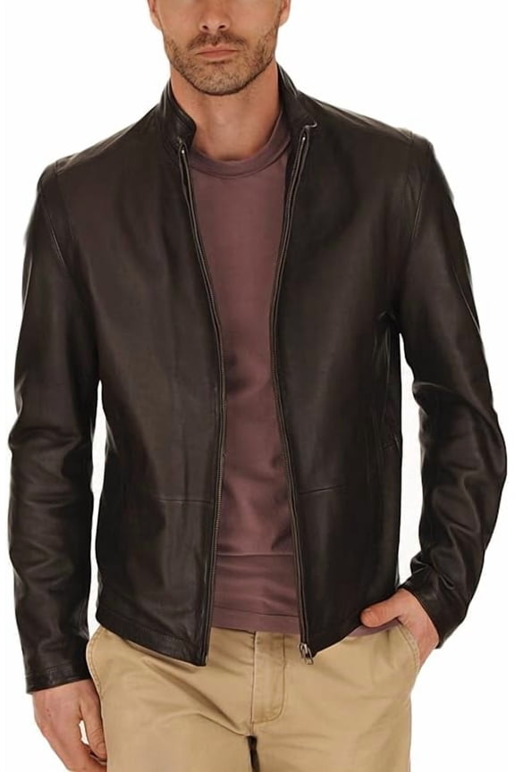 Men's Genuine Lambskin Brown Leather Jacket Slim fit Motorcycle jacket A924