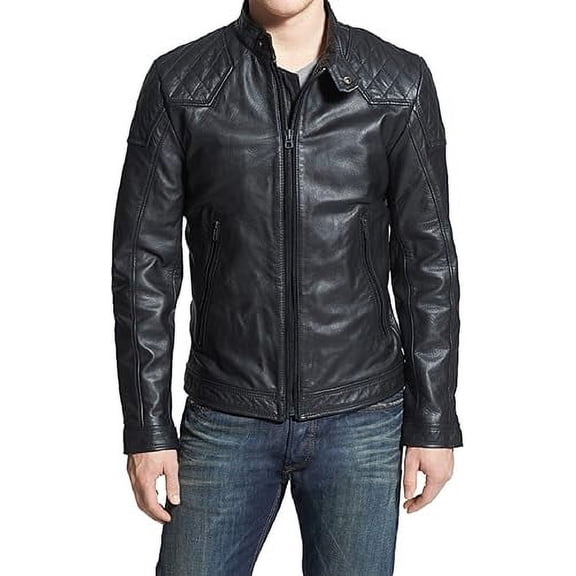 Men's Genuine Black Lambskin Leather Jacket Biker Soft Stylish Motorcycle Jacket A721