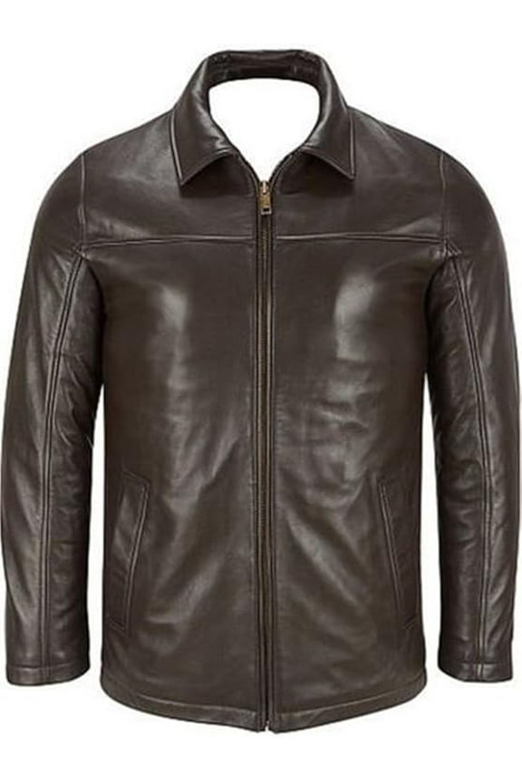 Men's Genuine Lambskin Leather Brown Jacket Slim fit Biker Motorcycle jacket A442