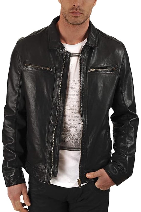 Men's Genuine Lambskin Leather Jacket Biker Soft Stylish Black Motorcycle Jacket A934