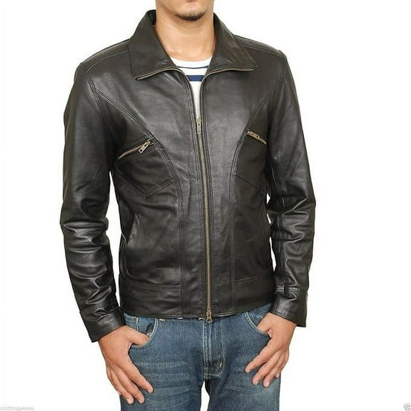 Men's Genuine Lambskin Leather Jacket Biker Soft Stylish Blue Motorcycle Jacket A031