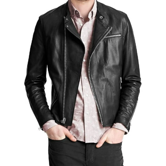 Men's Genuine Lambskin Leather Jacket Biker Soft Stylish Blue Motorcycle Jacket A032