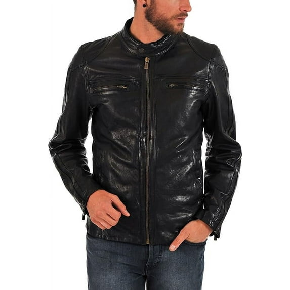 Men's Genuine Lambskin Leather Jacket Biker Soft Stylish Blue Motorcycle Jacket A033