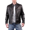 thumbnail image 1 of Men's Genuine Lambskin Leather Jacket Biker Soft Stylish Blue Motorcycle Jacket A038, 1 of 4