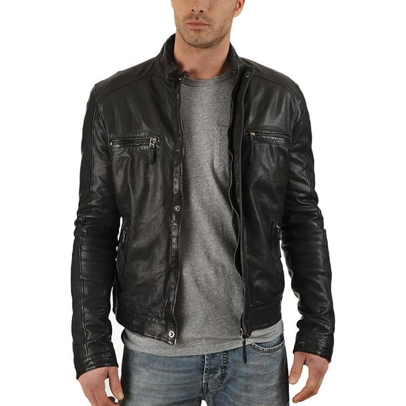 Men's Genuine Lambskin Leather Jacket Biker Soft Stylish Motorcycle Jacket A002