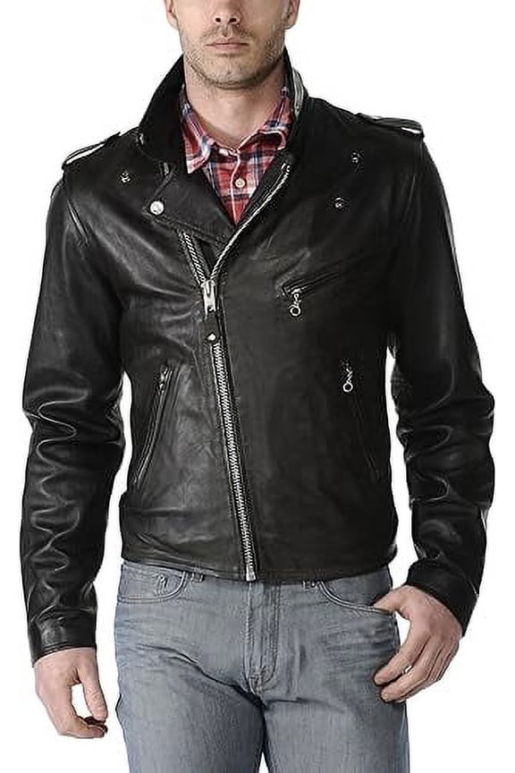 Men's Genuine Lambskin Leather Jacket Biker Soft Stylish Motorcycle Jacket MJF030