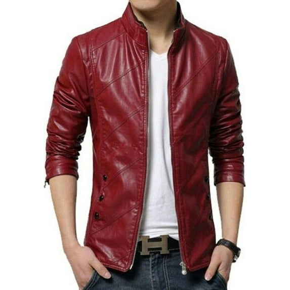 Men's Genuine Lambskin Leather Jacket Biker Soft Stylish Red Motorcycle Jacket
