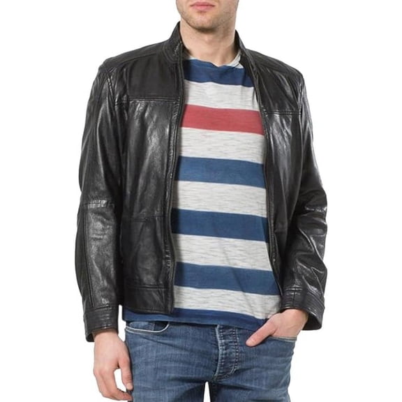 Men's Genuine Lambskin Leather Jacket Motorcycle Biker Jacket A223