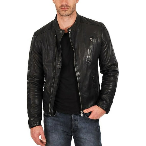Men's Genuine Lambskin Leather Jacket Slim fit Biker Motorcycle jacket A072