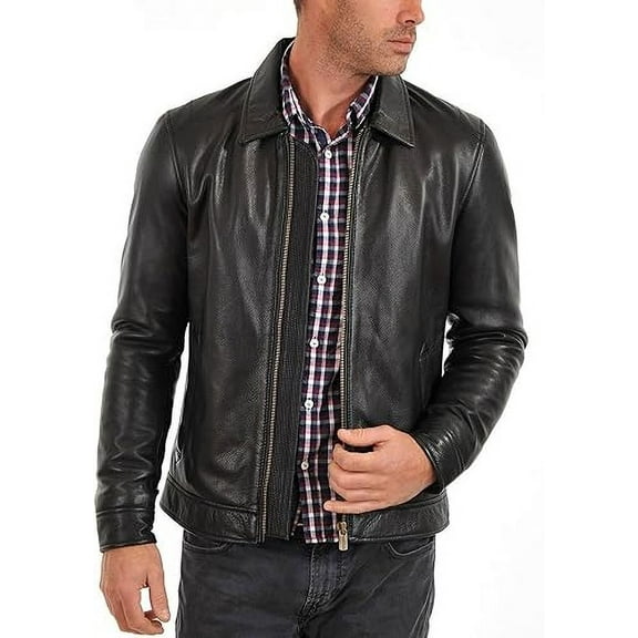 Men's Genuine Lambskin Leather Jacket Slim fit Motorcycle Black jacket A347