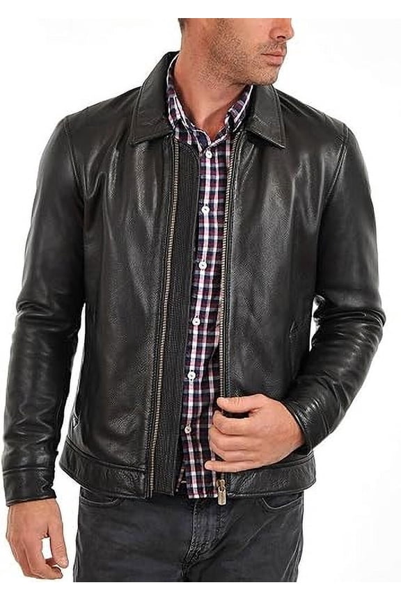 Men's Genuine Lambskin Leather Jacket Slim fit Motorcycle Black jacket A347
