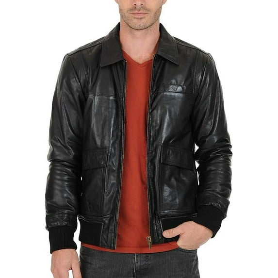 Men's Genuine Lambskin Leather Jacket Slim fit Motorcycle jacket A053