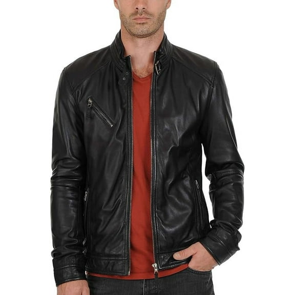 Men's Genuine Lambskin Leather Jacket Slim fit Motorcycle jacket A060