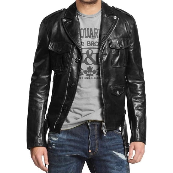 Men's Genuine Lambskin Leather Jacket Slim fit Motorcycle jacket A062
