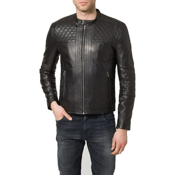 New Men's Genuine Lambskin Leather Jacket Black Motorcycle Biker Jacket A857