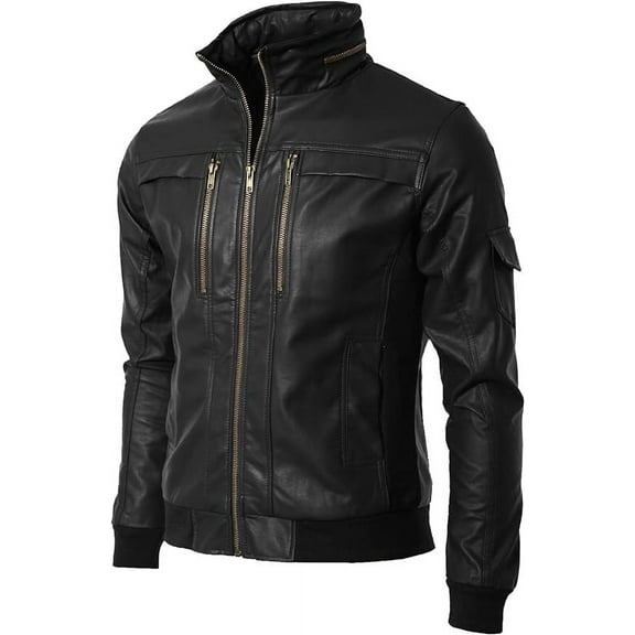 Men's Genuine Lambskin Leather Jacket Slim fit Motorcycle jacket A070