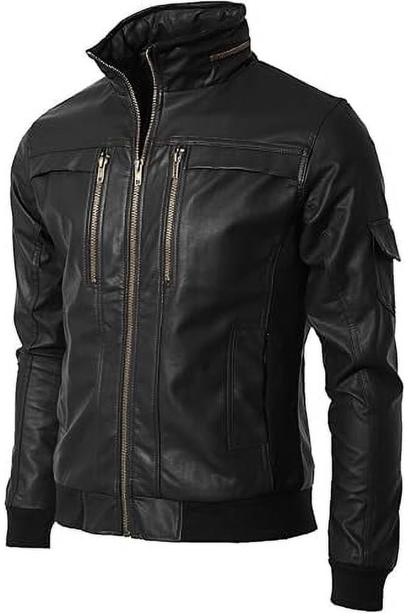 Men's Genuine Lambskin Leather Jacket Slim fit Motorcycle jacket A070
