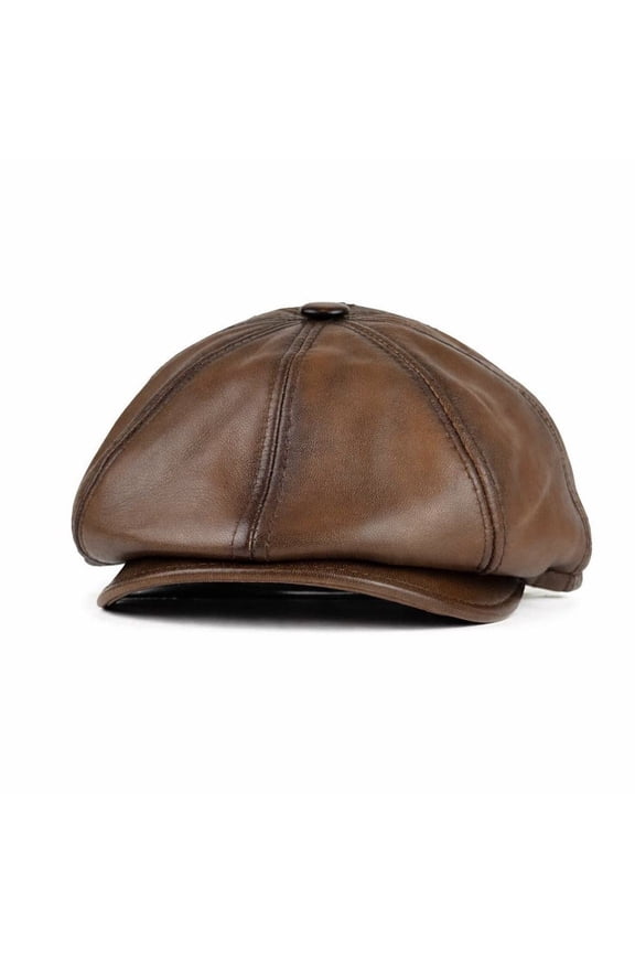Men’s Genuine Leathe Flat Cap – Classic Newsboy Ivy Hat, Warm Lined, Casual & Dress Wear