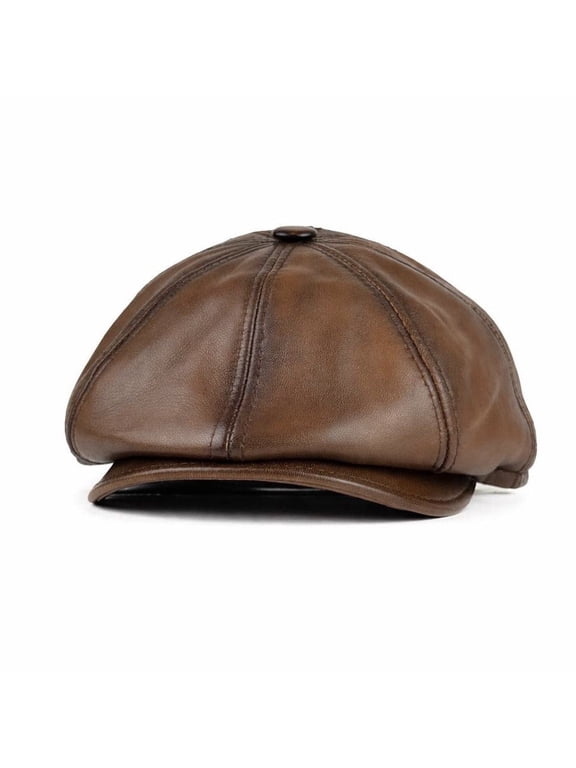 Men’s Genuine Leathe Flat Cap – Classic Newsboy Ivy Hat, Warm Lined, Casual & Dress Wear