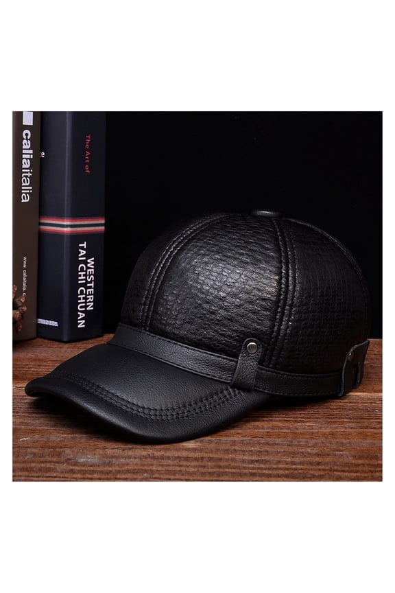 Men's Genuine Leather Baseball Cap Brand New Russian Boy Style Winter Warm Hats Black Color ,Fashion