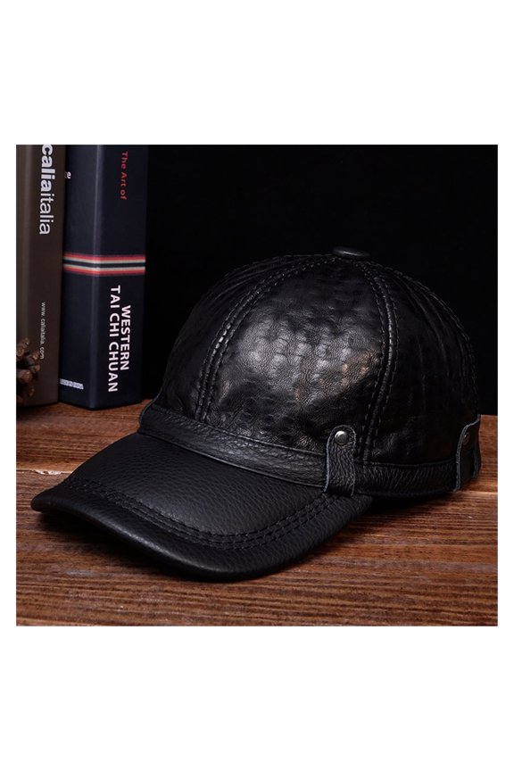 Men's Genuine Leather Baseball Cap Brand New Russian Boy Style Winter Warm Hats Black Color ,Soft Feel