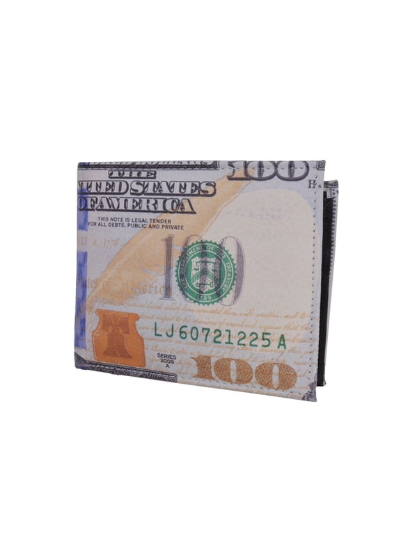 Men's Genuine Leather Bifold Multi Card ID Center Flap Wallet with Graphics $100 Bill