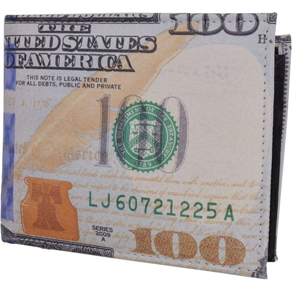 Men's Genuine Leather Bifold Multi Card ID Center Flap Wallet with Graphics $100 Bill