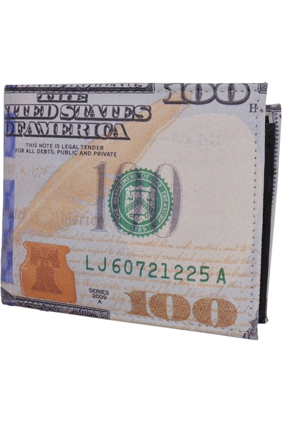Men's Genuine Leather Bifold Multi Card ID Center Flap Wallet with Graphics $100 Bill