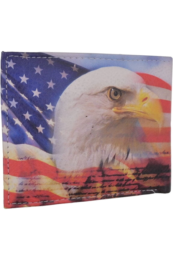 Men's Genuine Leather Bifold Multi Card ID Center Flap Wallet with Graphics Eagle Flag