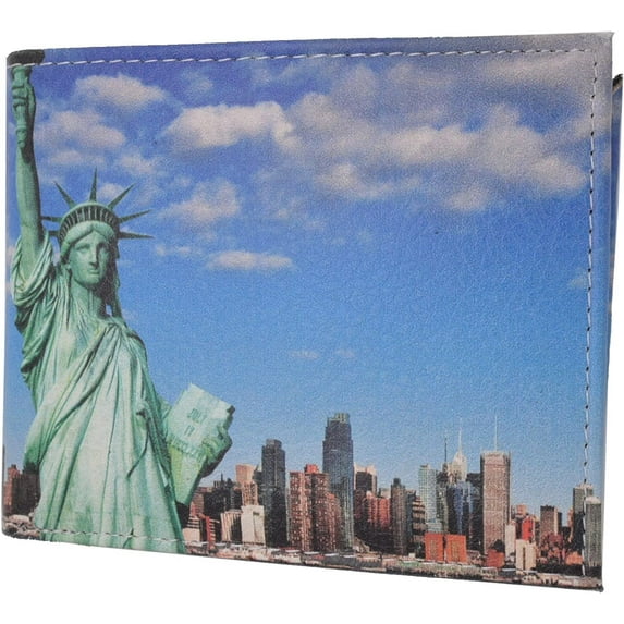 Men's Genuine Leather Bifold Multi Card ID Center Flap Wallet with Graphics Liberty